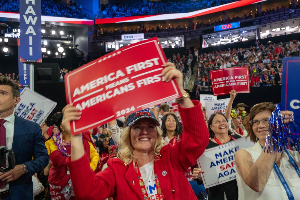Supporters of former president Donald Trump gather at the Republican National Convention  on July 18, 2024 in Milwaukee. Photo: Getty Images via AFP
