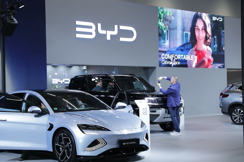 The BYD booth at the Automechanika in Frankfurt, Germany, September 11, 2024. Soaring EV production in China is boosting demand for chips. Photo: Xinhua