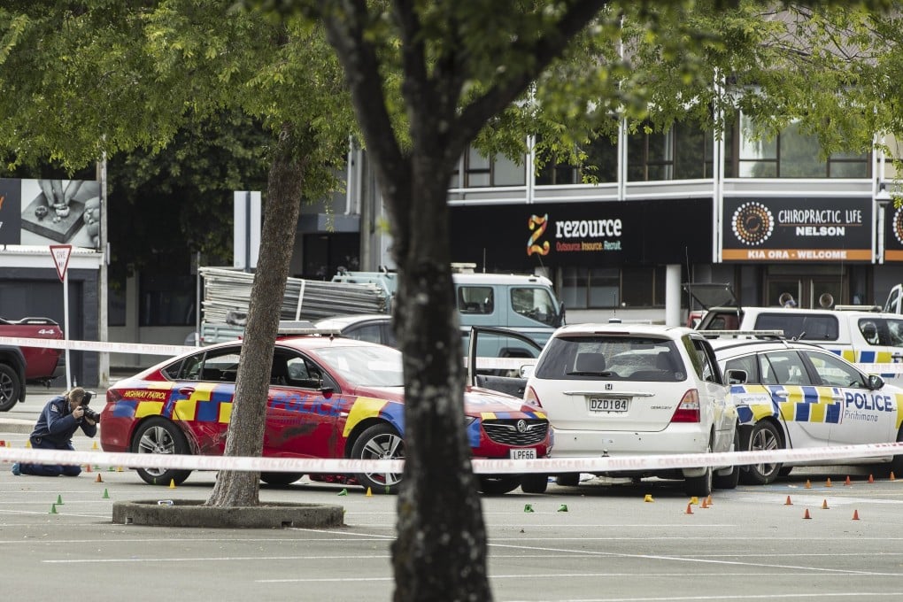 Police forensic officers at the scene of the car-ramming attack in Nelson, New Zealand, on Wednesday. Photo: Stuff via AP