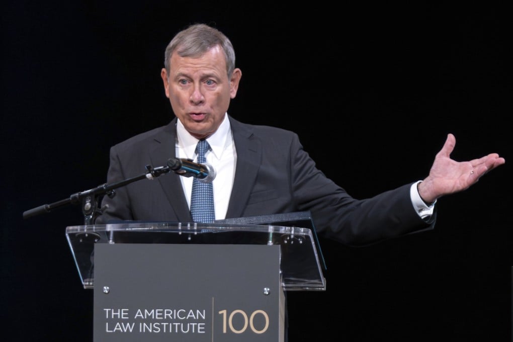 US Supreme Court Chief Justice John Roberts speaks in Washington in May 2023. Photo: AP