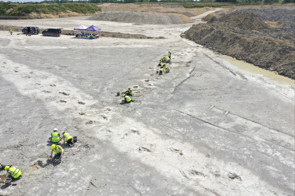 Dinosaur footprints found at Dewars Farm Quarry in Oxfordshire, England. Photo: University Of Birmingham via dpa