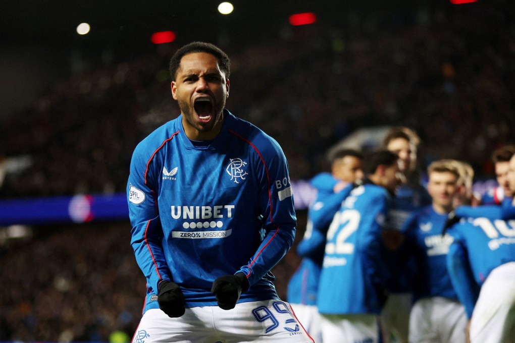 Danilo celebrates scoring his side’s third goal against Celtic at Ibrox. Photo: Reuters