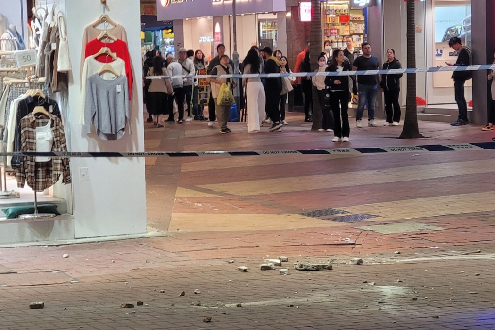 Chunks of concrete sit on the street in Causeway Bay. Photo: Facebook/Andy Yung