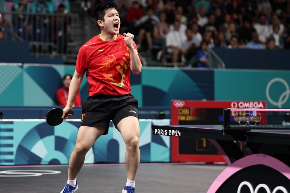 China’s Fan Zhendong reacts while competing against Felix Lebrun of France at the Paris Olympics on August 8, 2024. File photo: Xinhua