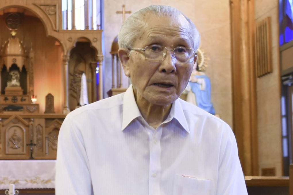 Shigemi Fukahori during an interview at the Urakami Cathedral in Nagasaki, Japan, on July 29, 2020. Photo: AP
