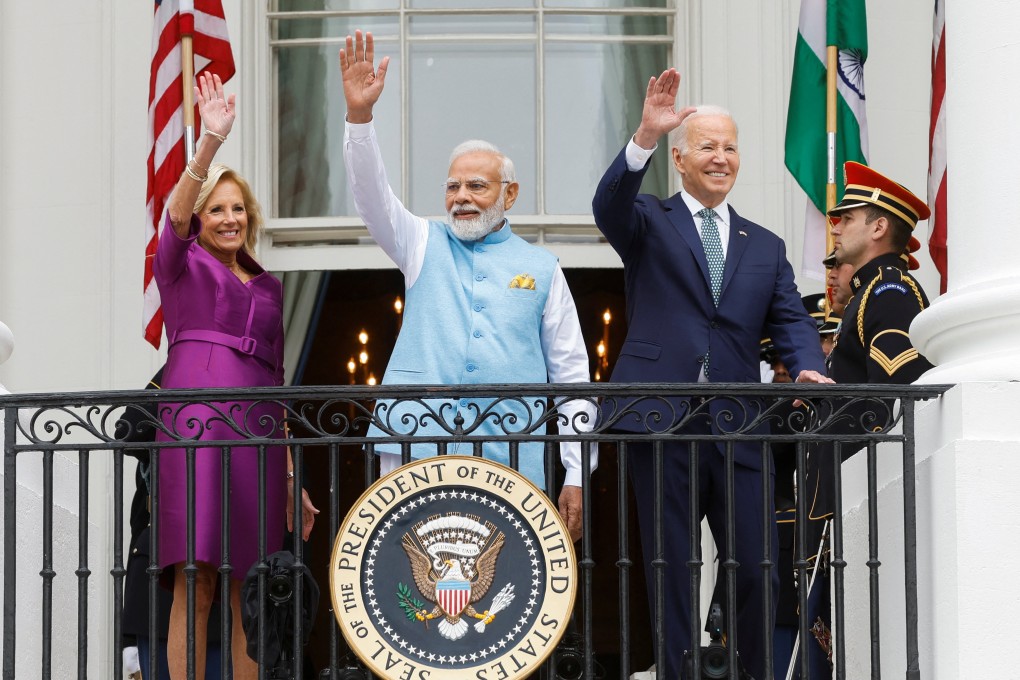 US First Lady Jill Biden, India’s Prime Minister Narendra Modi and US President Joe Biden at the White House in Washington on June 22, 2023. Photo: Reuters