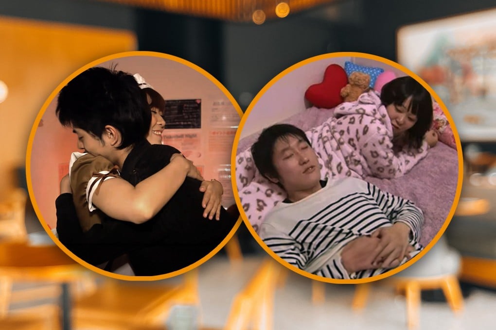 So-called cuddle cafes in Japan let customers hug strangers for a price in a bid to allieviate the consequences of the country’s strict social norms. Photo: SCMP composite/Shutterstock/Facebook/QQ.com