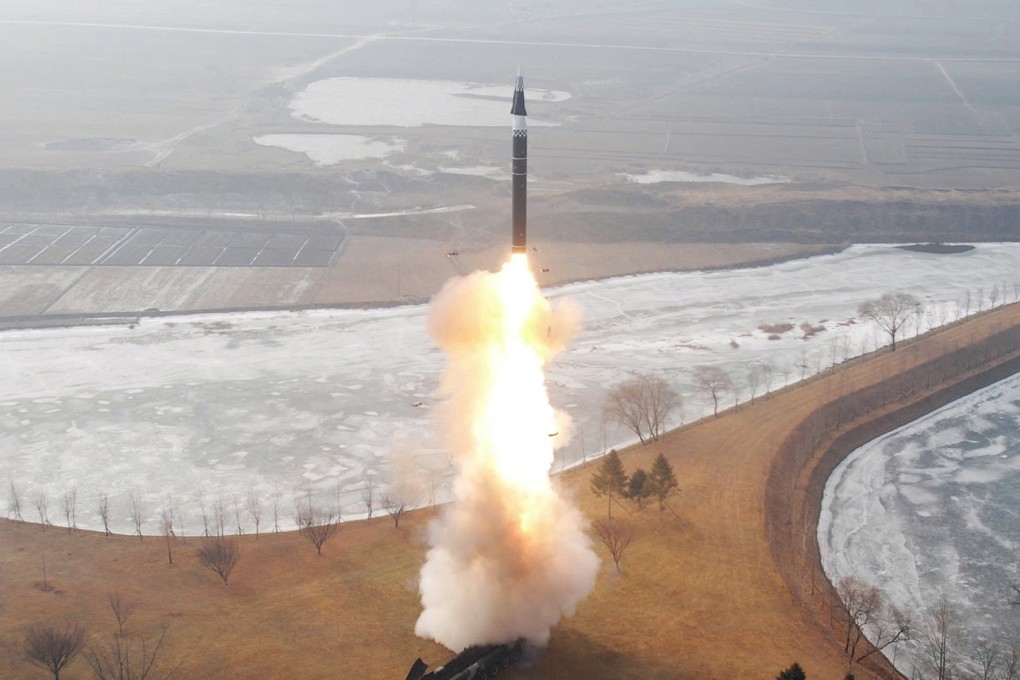 A missile is launched during what North Korean state media KCNA said was a test of a new intermediate-range hypersonic ballistic missile on Monday. Photo: KCNA via Reuters