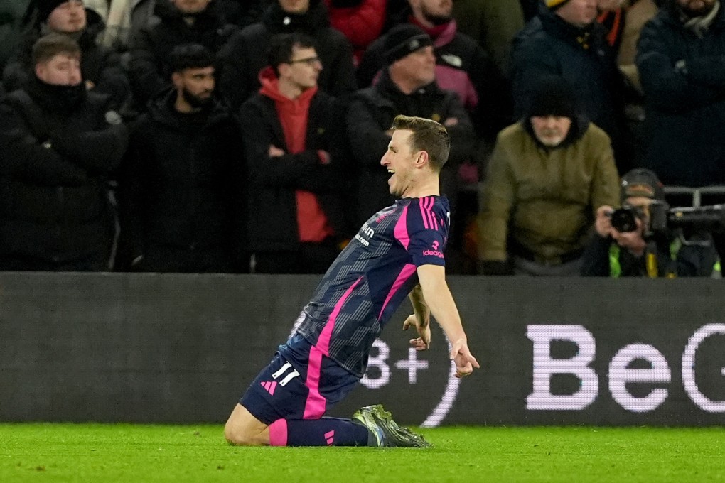 Nottingham Forest striker Chris Wood celebrates scoring his side’s second against Wolverhampton Wanderers at Molineux Stadium. Photo: DPA