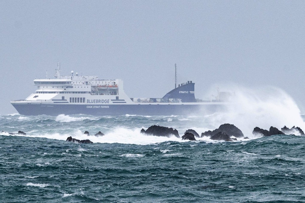 A ferry crosses the Cook Strait in rough seas on its way to Wellington, New Zealand. Photo: Stuff via AP