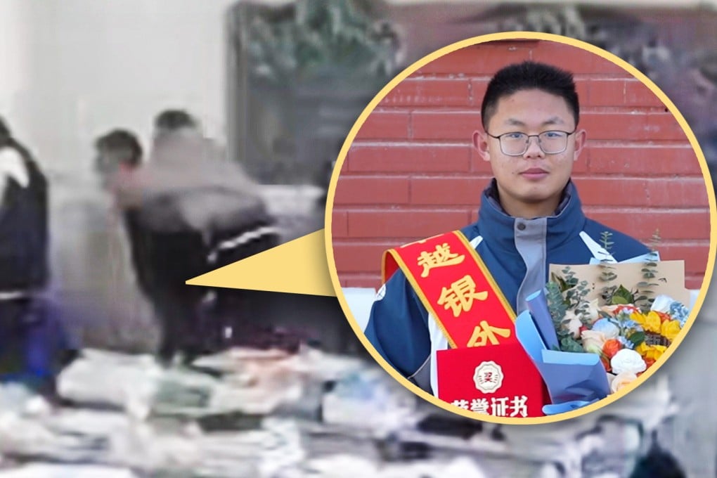 A school student in China has been honoured for saving a classmate from the ravages of an earthquake. Photo: SCMP composite/Douyin