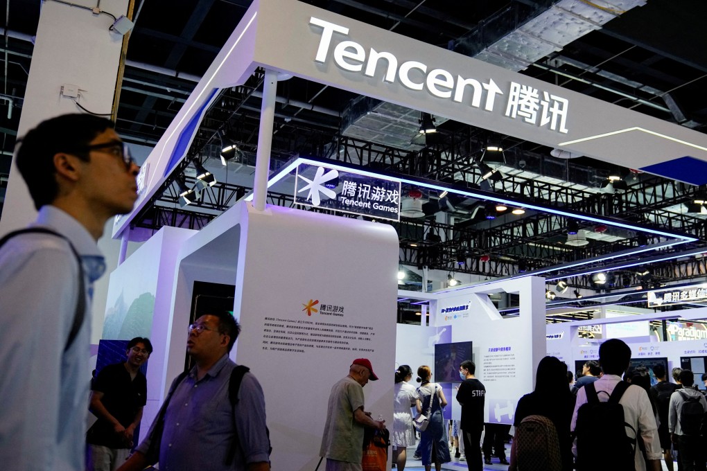 A Tencent sign at a conference in Shanghai. Photo: Reuters