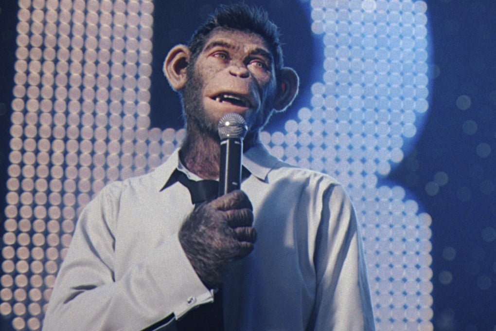 Jonno Davies as a computer-generated chimpanzee in a scene from Better Man, a biopic of British singer Robbie Williams. Photo: Paramount Pictures via AP