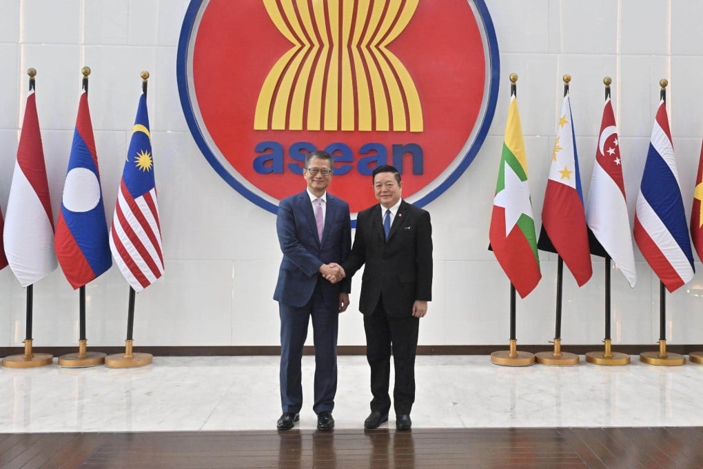 Hong Kong Financial Secretary Paul Chan (left) meets Asean Secretary General Kao Kim Hourn in Jakarta, Indonesia, on Thursday Photo: Handout