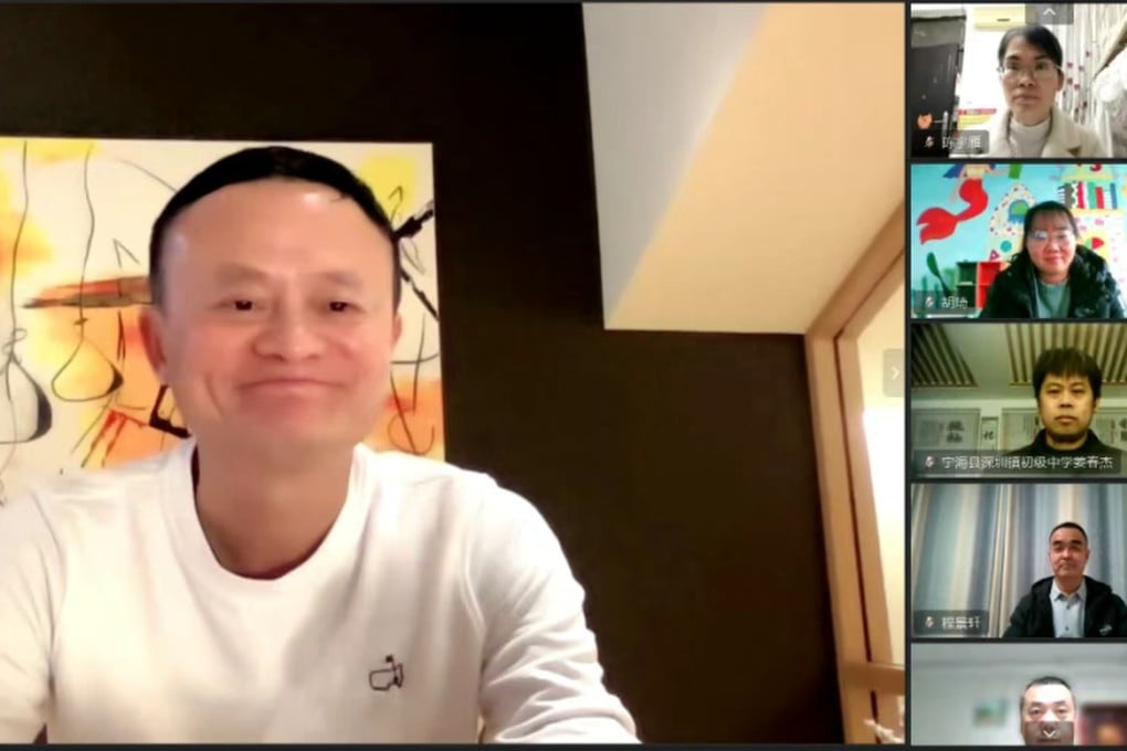 Alibaba Group Holding founder Jack Ma addresses a group of Chinese rural teachers online. Photo: Jack Ma Foundation