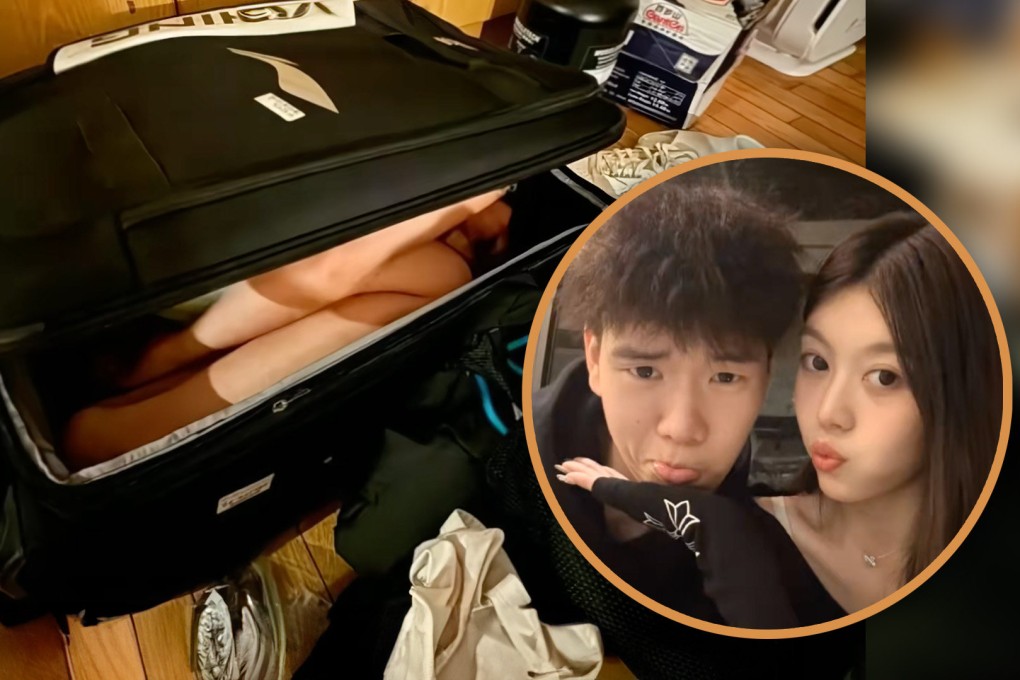 A top Chinese basketball player has been suspended amid accusations that he smuggled his girlfriend into his dormitory in a suitcase. Photo: SCMP composite/Douyin