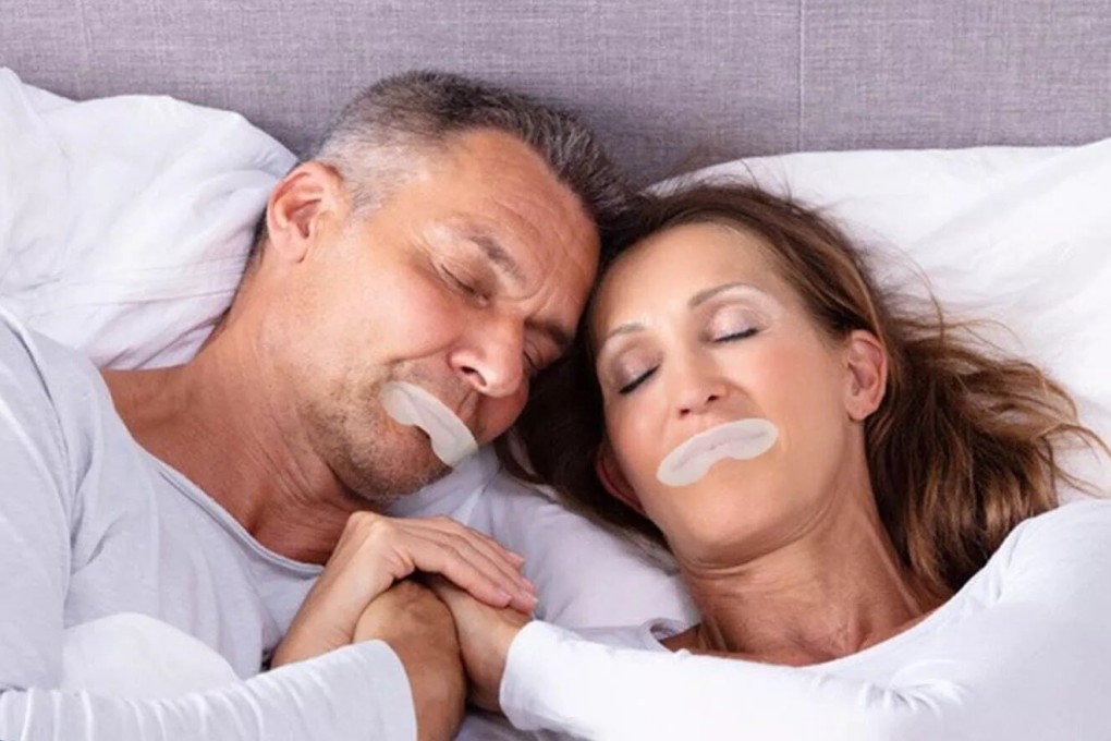 An advert on eBay shows mouth patches being used to encourage nose breathing while sleeping. Photo: ebay.co.uk/@evansm_5354