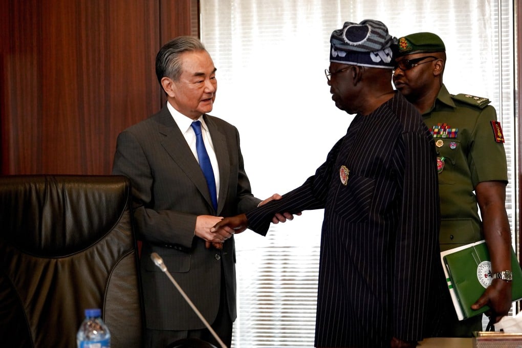 Chinese Foreign Minister Wang Yi with Nigerian President Bola Ahmed Tinubu in the capital Abuja on January 9, a day after the top diplomat’s visit to Chad. Photo: Xinhua