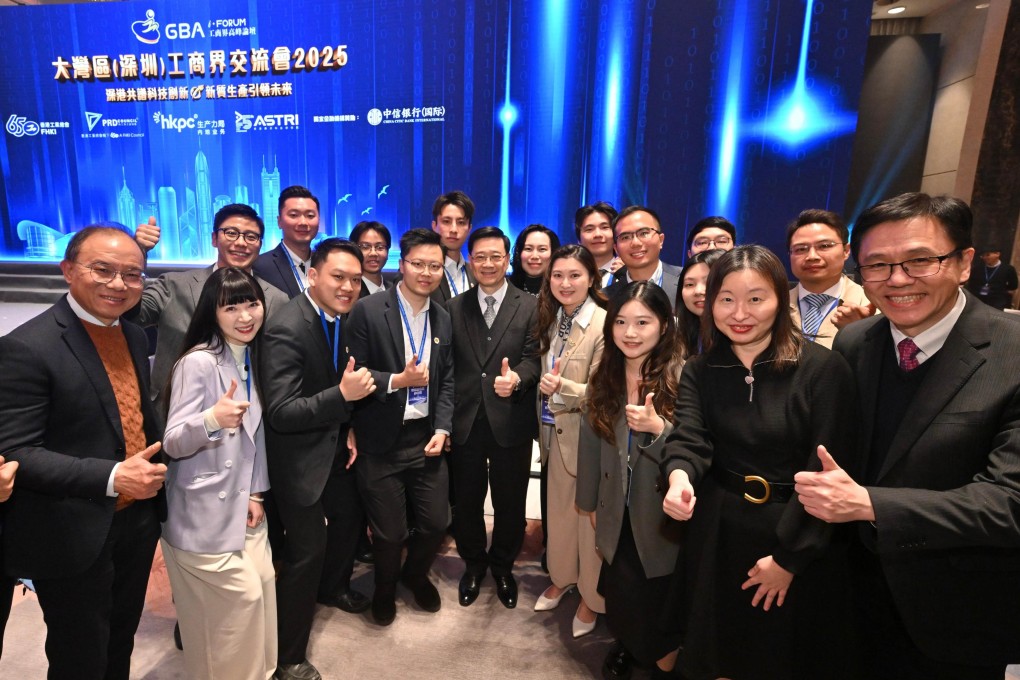 Hong Kong Chief Executive John Lee (centre), Secretary for Constitutional and Mainland Affairs Erick Tsang Kwok-wai (left) and  Secretary for Innovation, Technology and Industry Sun Dong (right) at the summit. Photo: Handout