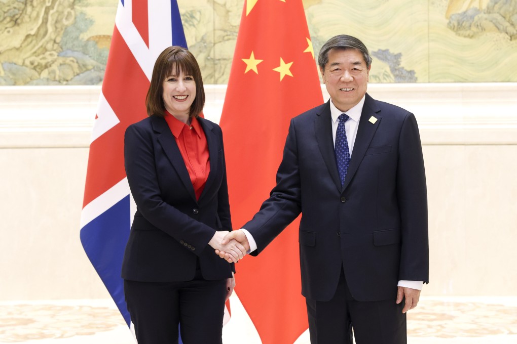 Chinese Vice-Premier He Lifeng with British Chancellor of the Exchequer Rachel Reeves ahead of the 11th China-UK Economic and Financial Dialogue, in Beijing on Saturday. Photo: Xinhua