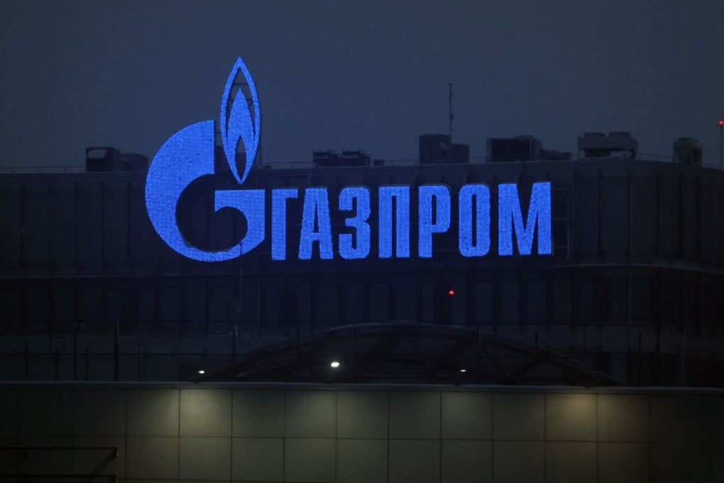 The logo of Russian energy giant Gazprom. Russian oil exports will be hurt severely by the new sanctions, which will force Chinese independent refiners to cut refining output going forward. Photo: EPA-EFE