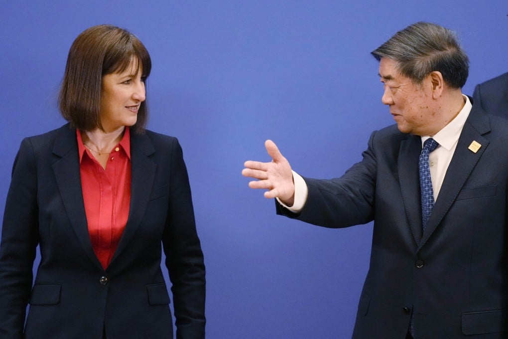Chinese Vice-Premier He Lifeng with Britain’s Chancellor of the Exchequer Rachel Reeves, as the China-UK Economic and Financial Dialogue is revived in Beijing on Saturday. Photo: AP