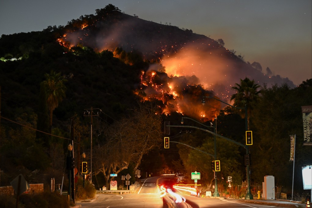 The wildfire near Pacific Palisades in Topanga, Los Angeles, California. A US$83 million mansion which featured in HBO series Succession has reportedly been destroyed by fire. Photo: Anadolu via Getty Images