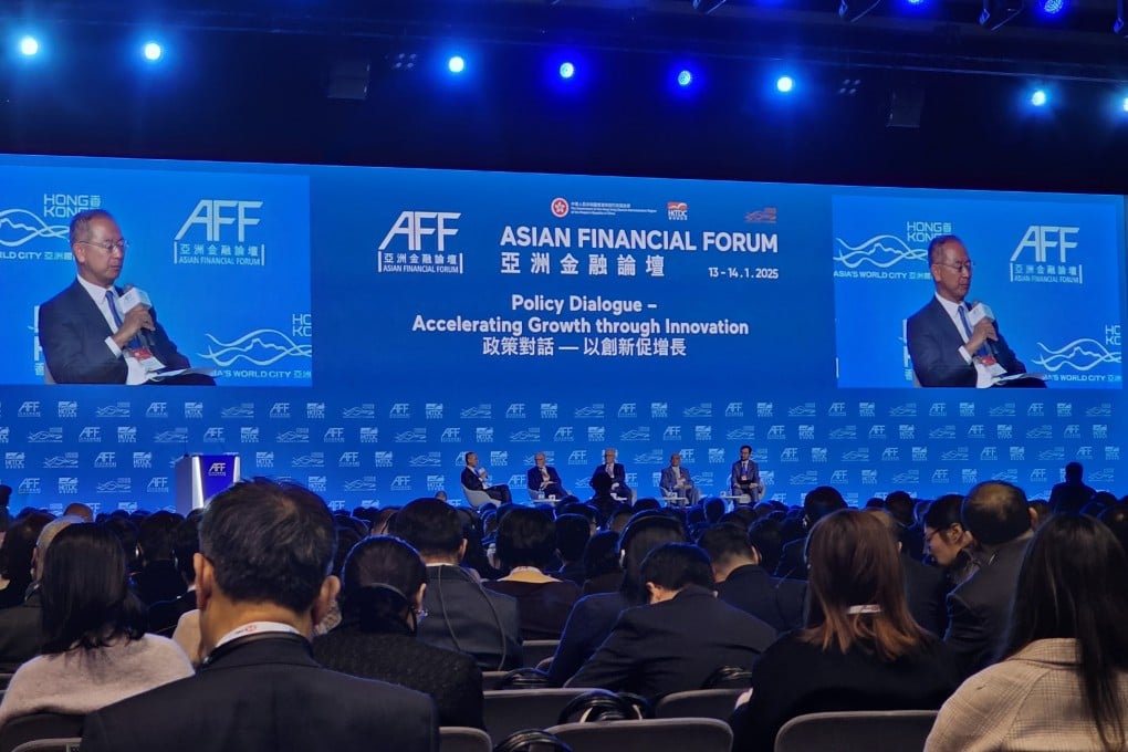 HKMA CEO Eddie Yue Wai-man delivers a speech at the Asian Financial Forum Hong Kong on January 13, 2025. Photo: Enoch Yiu
