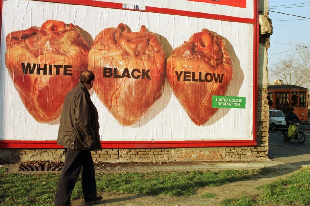An Oliviero Toscani photograph used in a 1996 advert for the Benetton fashion chain to make a point about race. Toscani has died in Italy at the age of 82. Photo: AP