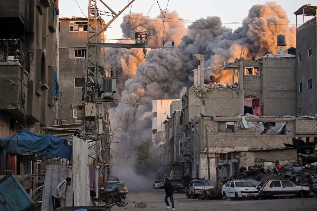 Smoke rises after an Israeli air strike at the Bureij camp for Palestinian refugees in the central Gaza Strip. Photo: AFP
