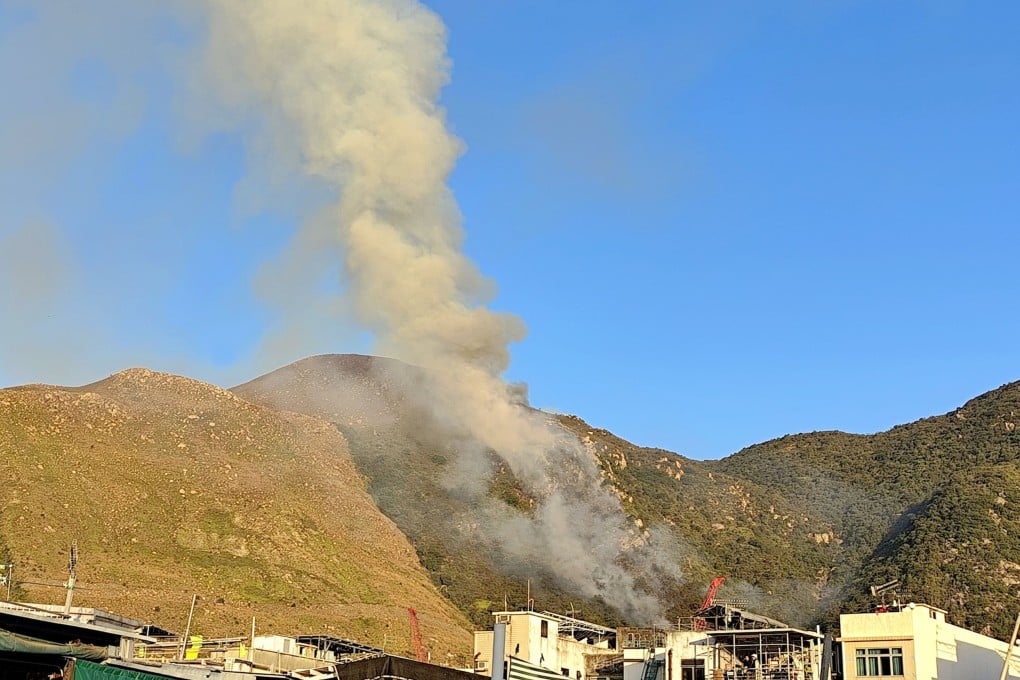 A hill fire on Hong Kong’s Lantau Island is still burning after 17 hours. Photo: Facebook
