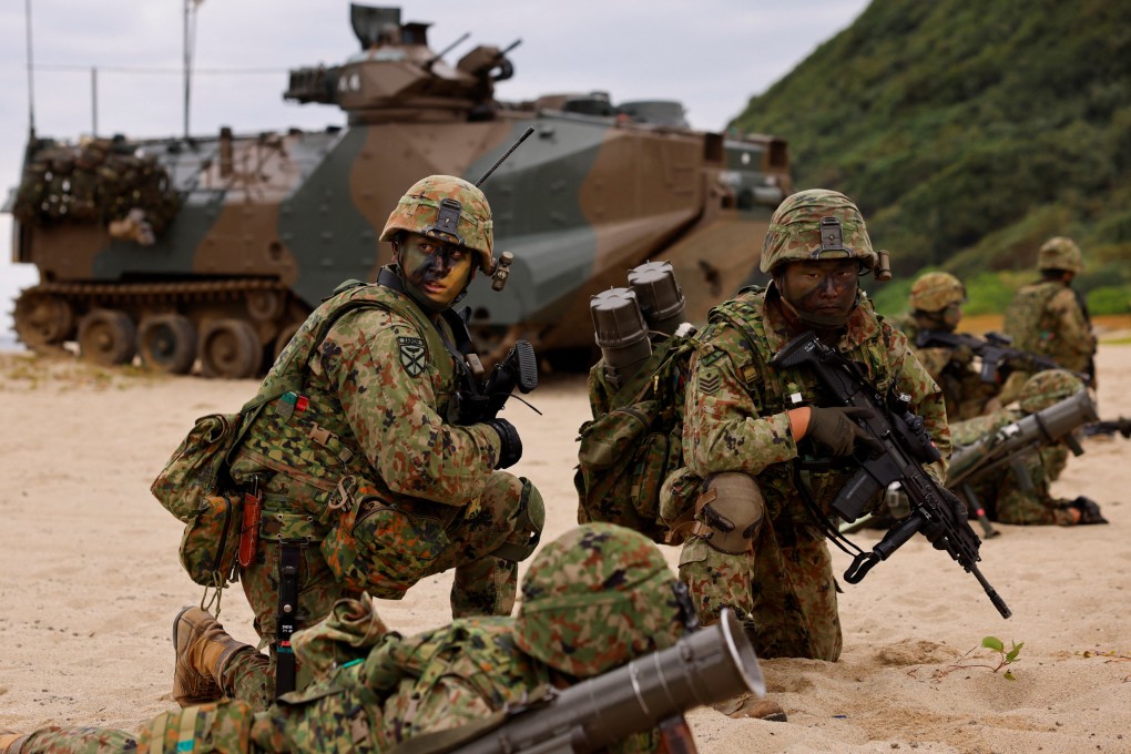 Japanese soldiers take part in a marine landing drill on Tokunoshima island, Kagoshima prefecture, in 2023. Photo: Reuters