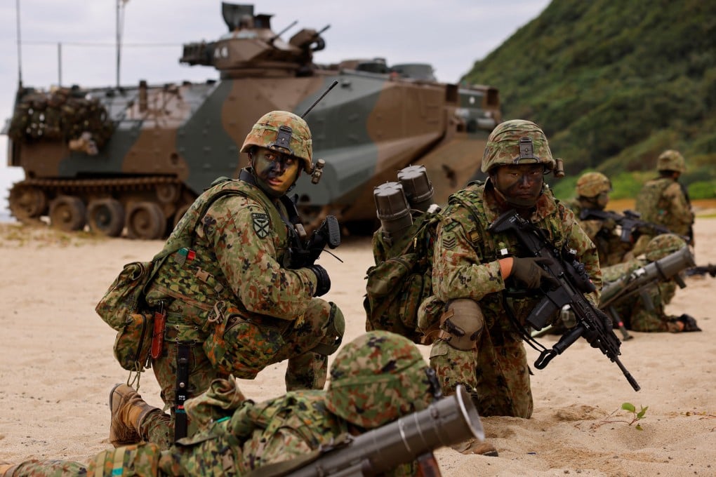 Japanese soldiers take part in a marine landing drill on Tokunoshima island, Kagoshima prefecture, in 2023. Photo: Reuters
