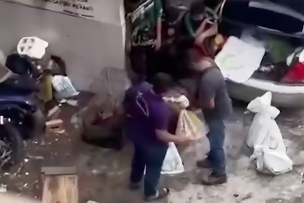 A still from the viral video shows men throwing cat-filled sacks into a waiting vehicle. Photo: X / StarOnline