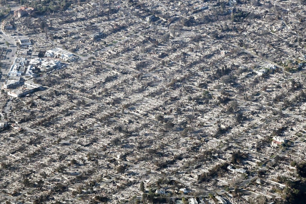 An aerial view of homes destroyed in Pacific Palisades, California. Photo: AFP