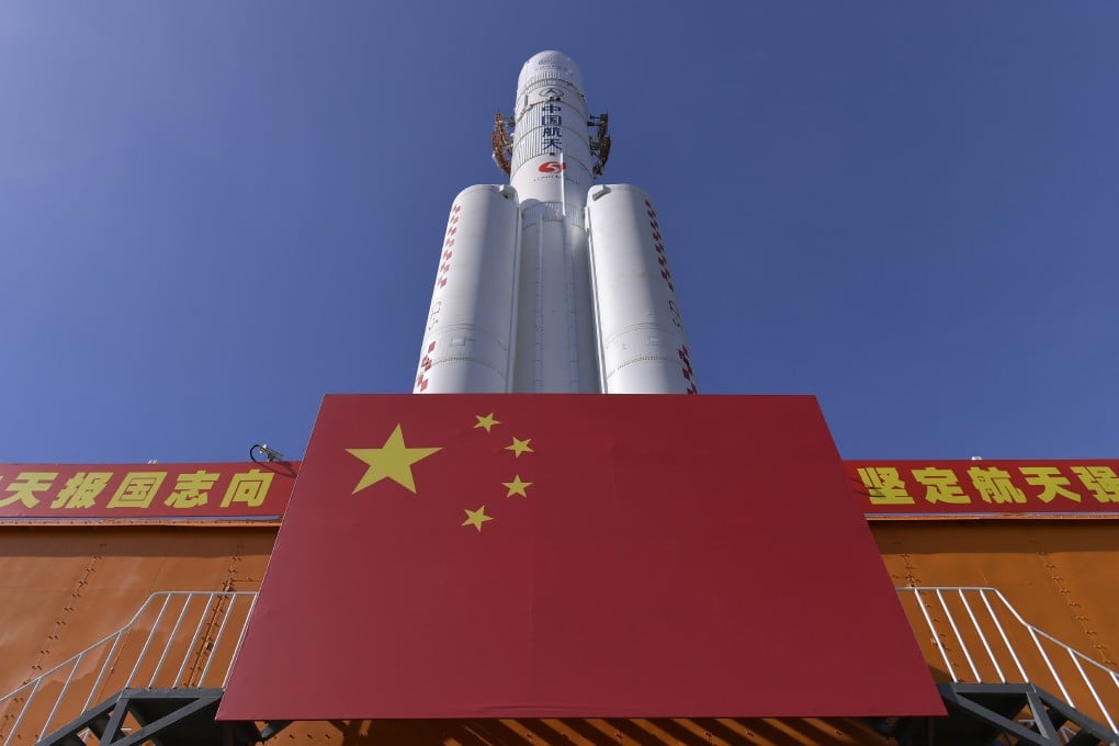 A Long March-5 rocket is seen at the Wenchang Space Launch Centre in southern China. The much larger Long March-9, a reusable heavy-lift rocket, will be used to realise plans for the solar power station in space. Photo: Xinhua