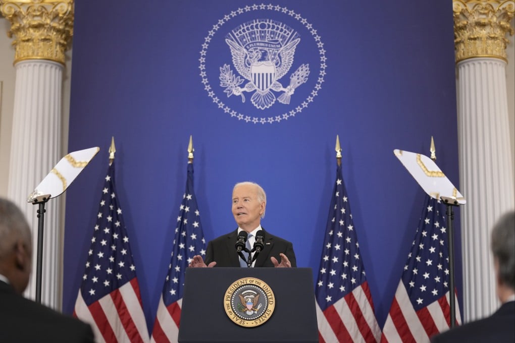 US President Joe Biden speaks about foreign policy during a speech at the State Department in Washington on Monday. Photo: AP