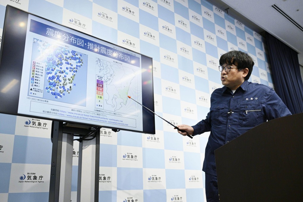 A Japan Meteorological Agency official holds a press conference in Tokyo on Monday night, following the earthquake off Miyazaki prefecture in southwestern Japan. Photo: Kyodo