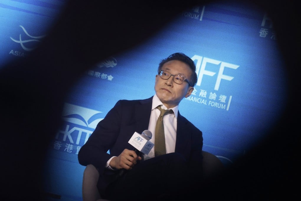 Alibaba Group Holding chairman Joe Tsai speaks at the Asian Financial Forum in Hong Kong on Tuesday. Photo: Jonathan Wong
