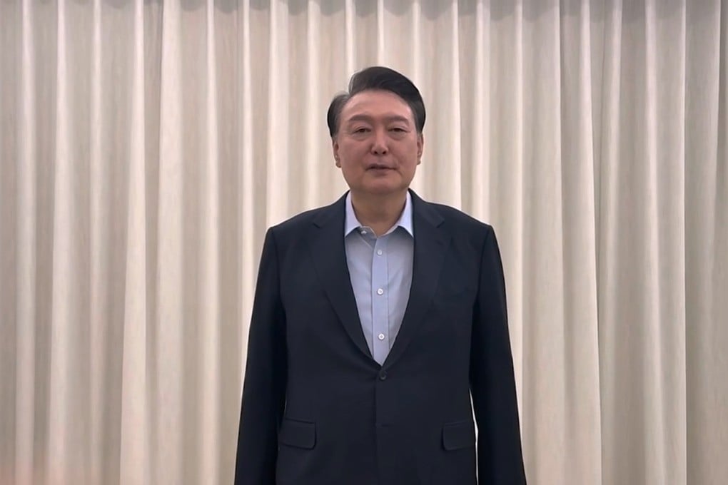 A screenshot captured from a video released on Wednesday shows South Korean President Yoon Suk-yeol delivering a speech. Photo: Xinhua