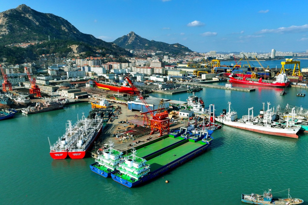 Large shipping vessels are seen under construction at a Chinese shipyard in Rongcheng, Shandong province, earlier this month. Photo: Xinhua
