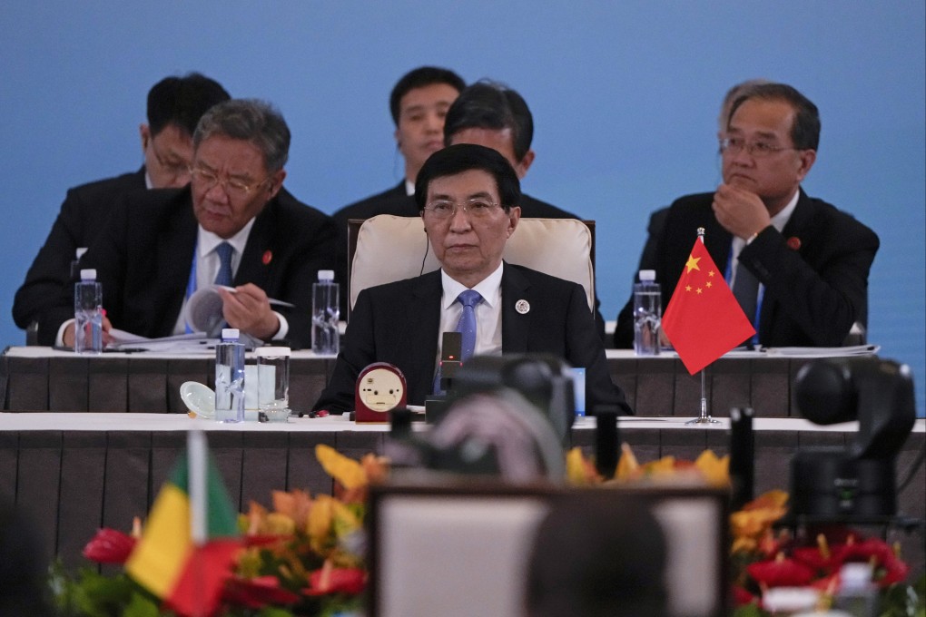 China’s No 4 political figure, Wang Huning (front), attends a high-level meeting on industrialisation and agricultural modernisation in September. Photo: Getty Images
