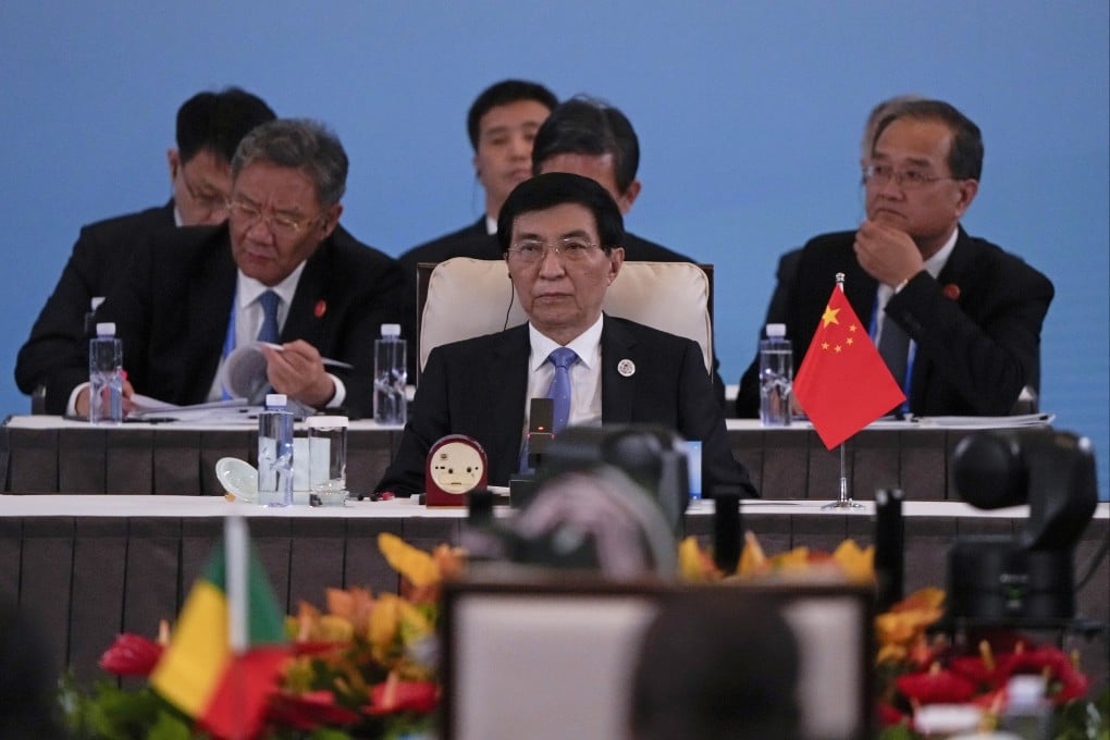 China’s No 4 political figure, Wang Huning (front), attends a high-level meeting on industrialisation and agricultural modernisation in September. Photo: Getty Images