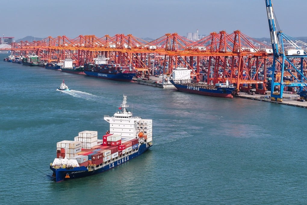 A container ship carrying new energy vehicle parts leaves port in Qinzhou, Guangxi Zhuang autonomous region, on October 25. Photo: Xinhua