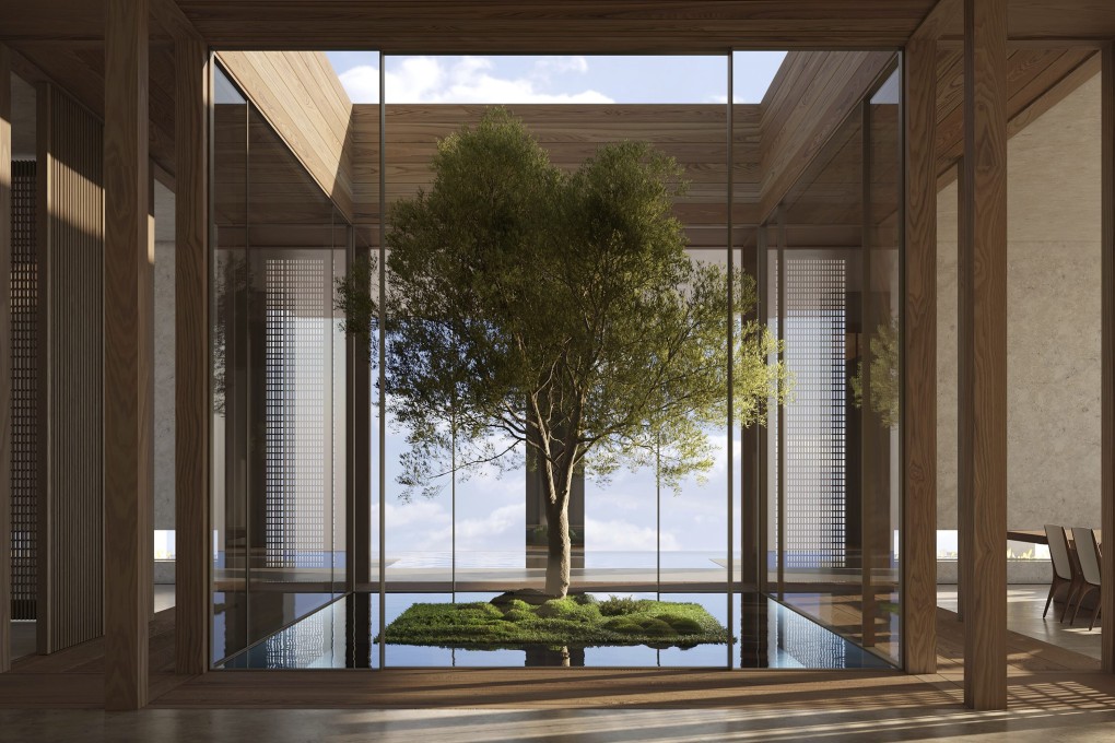 A Chinese banyan (Ficus microcarpa) tree is situated in an infinity pool in this rendering of a home in New Delhi, India, designed by 
New York-based firm ODA Architecture. Photo: AP