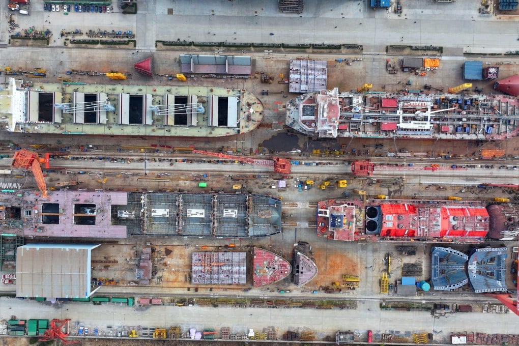 Ships are under construction in Taicang, Jiangsu province, on Thursday. Photo: AFP