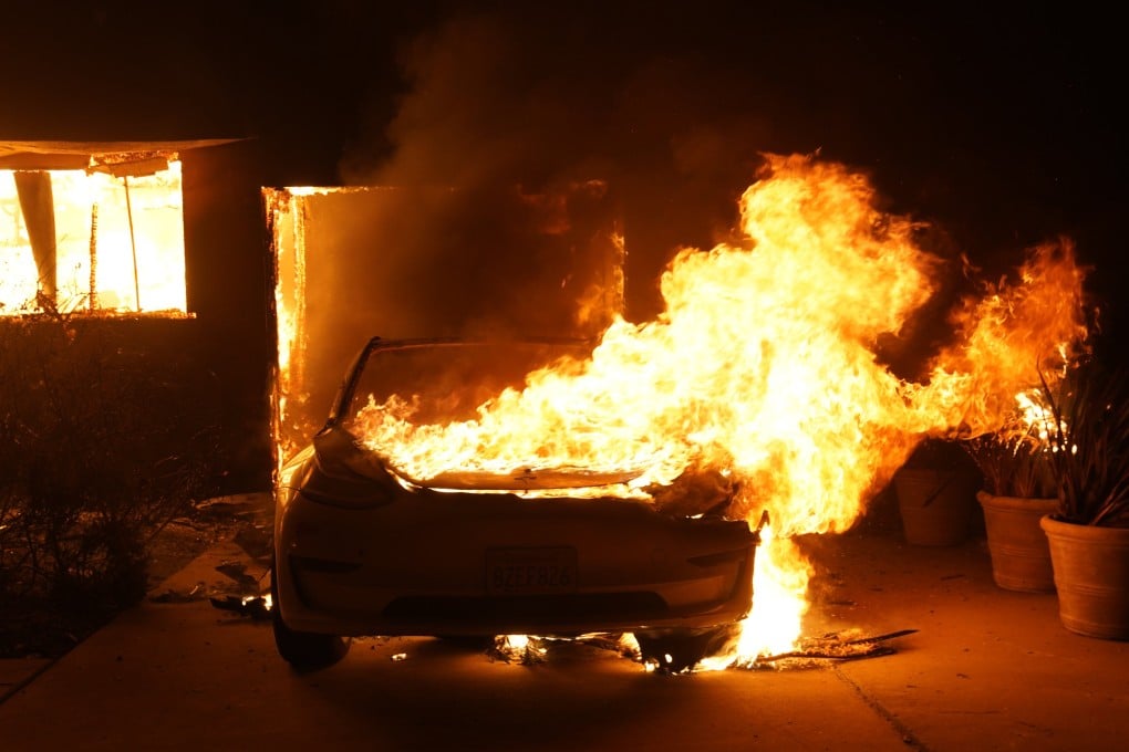A Tesla is destroyed due to the Palisades Fire on January 8. Photo: Michael Ho Wai Lee/SOPA Images via ZUMA Press Wire/dpa