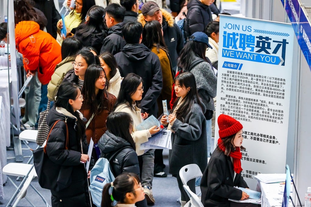 A packed job fair in the Chinese city of Wuhan in December. The jobless rate for the 16-24 age group has been a key concern for China in recent years. Photo: China News Service via Getty Images