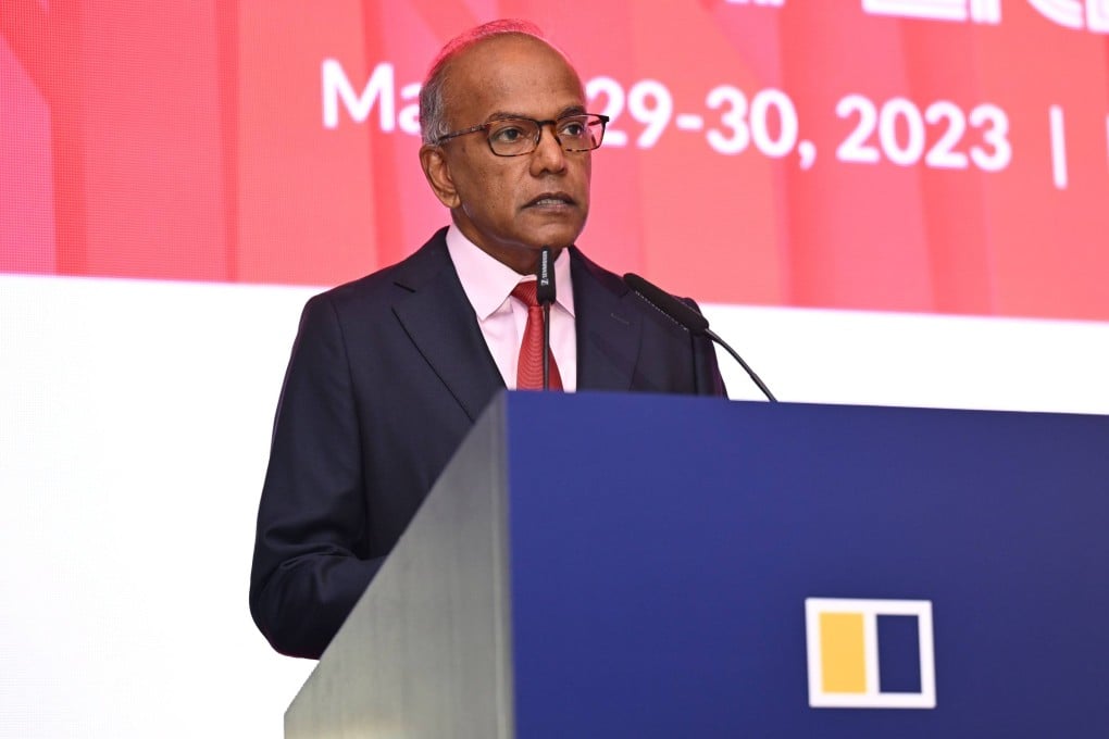 Singapore’s Minister for Home Affairs and Law K Shanmugam addresses SCMP’s China Conference: Southeast Asia 2023, on March 29, 2023, in Singapore. Photo: SCMP Picture