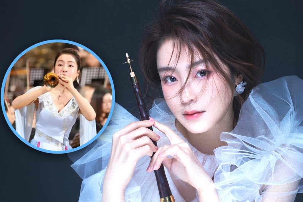 China’s first suona PhD Liu Wenwen claims practising the ancient musical instrument has helped her achieve eight-pack abdominal muscles. Photo: SCMP composite/The Paper/Weibo